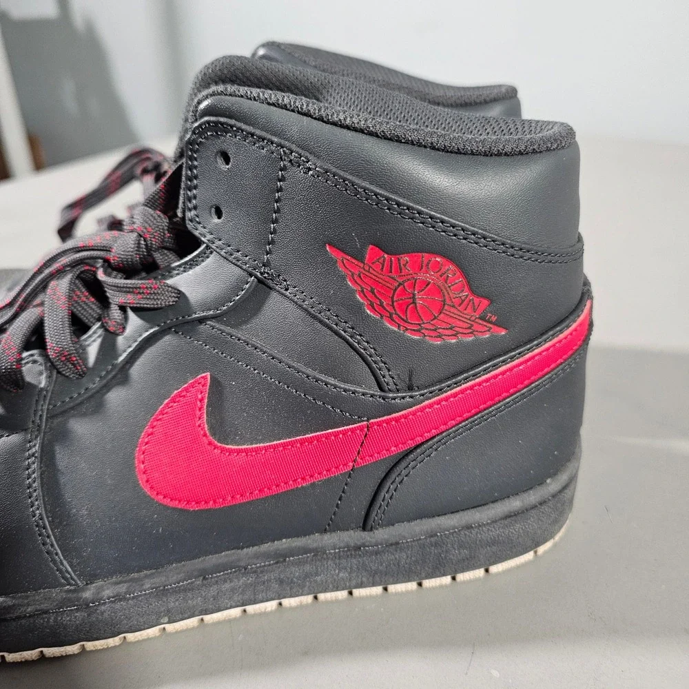 Nike Air Jordan 1 Mid Mens 12 Black Gym Red 554724-045 Basketball Shoes